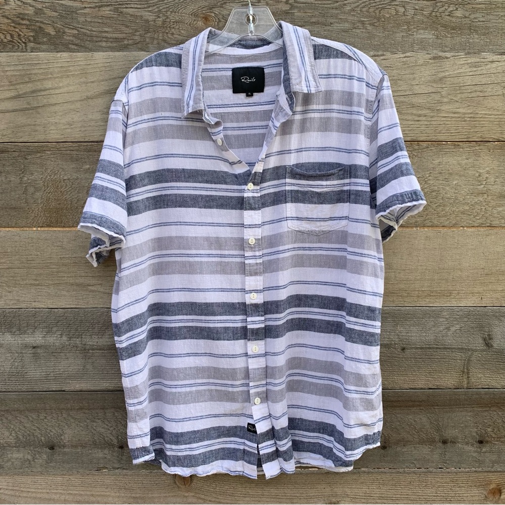 Rails Shirt Mens XL Carson Navy Grey White Stripe Short Sleeve Button Up Pocket